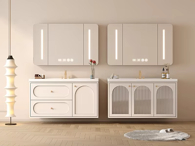 Modern White Bathroom Vanity Cabinet With LED Mirror Drawers And Glass Doors 3d model