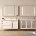 Modern White Bathroom Vanity Cabinet With LED Mirror Drawers And Glass Doors