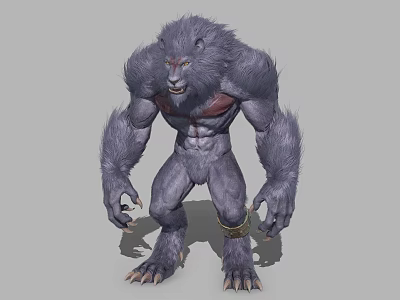 Game Movie Character With Gray Fur Muscular Body Red Chest And Sharp Claws 3d model