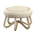Beige Upholstered Sofa Stool with Curved Wooden Legs Modern Design