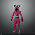 Pink Jumpsuit Character Costume With Black Horns Heart Design And White Shoes