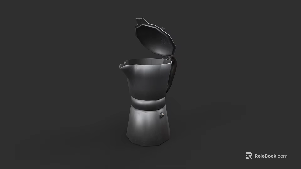 Stainless Steel Moka Pot With Open Lid For Coffee Making In Modern Kitchen 3d model 