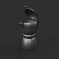 Stainless Steel Moka Pot With Open Lid For Coffee Making In Modern Kitchen