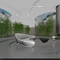 Modern Reception Area Lobby With Curved Design Green Plants Sofa And Round Skylights