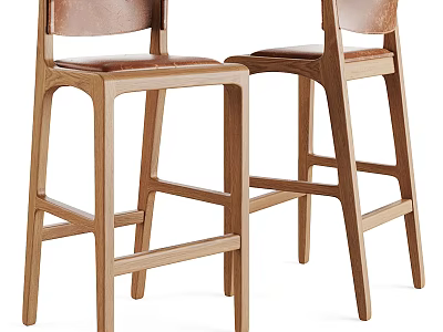 Modern Wooden Frame Bar Stools With Comfortable Leather Seats For Home Bar Counter 3d model