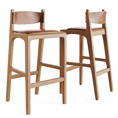 Modern Wooden Frame Bar Stools With Comfortable Leather Seats For Home Bar Counter 3d model