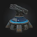 Multi Barrel Mechanical Weapon With Blue Glowing Base And Circular Structure 3d model