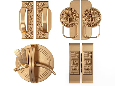 Chinese Style Decorative Carved Handles With Ornate Patterns For Furniture 3d model