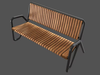 Sturdy Outdoor Bench Design With Wooden Slats And Black Metal Frame Armrests 3d model