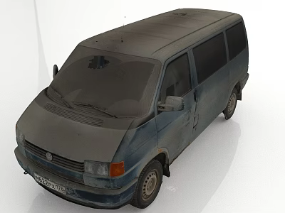 Old Blue Gray Volkswagen Van With Dust Covered Exterior And Cargo Design 3d model
