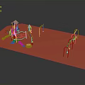 Children's Playground Structure With Red Ground Slide Swings And Climbing Frame