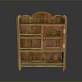 Antique Wooden Cabinet With Open Shelves Glass Door And Carved Top Design
