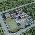 School Campus Buildings With Sports Field Green Areas And Surrounding Trees