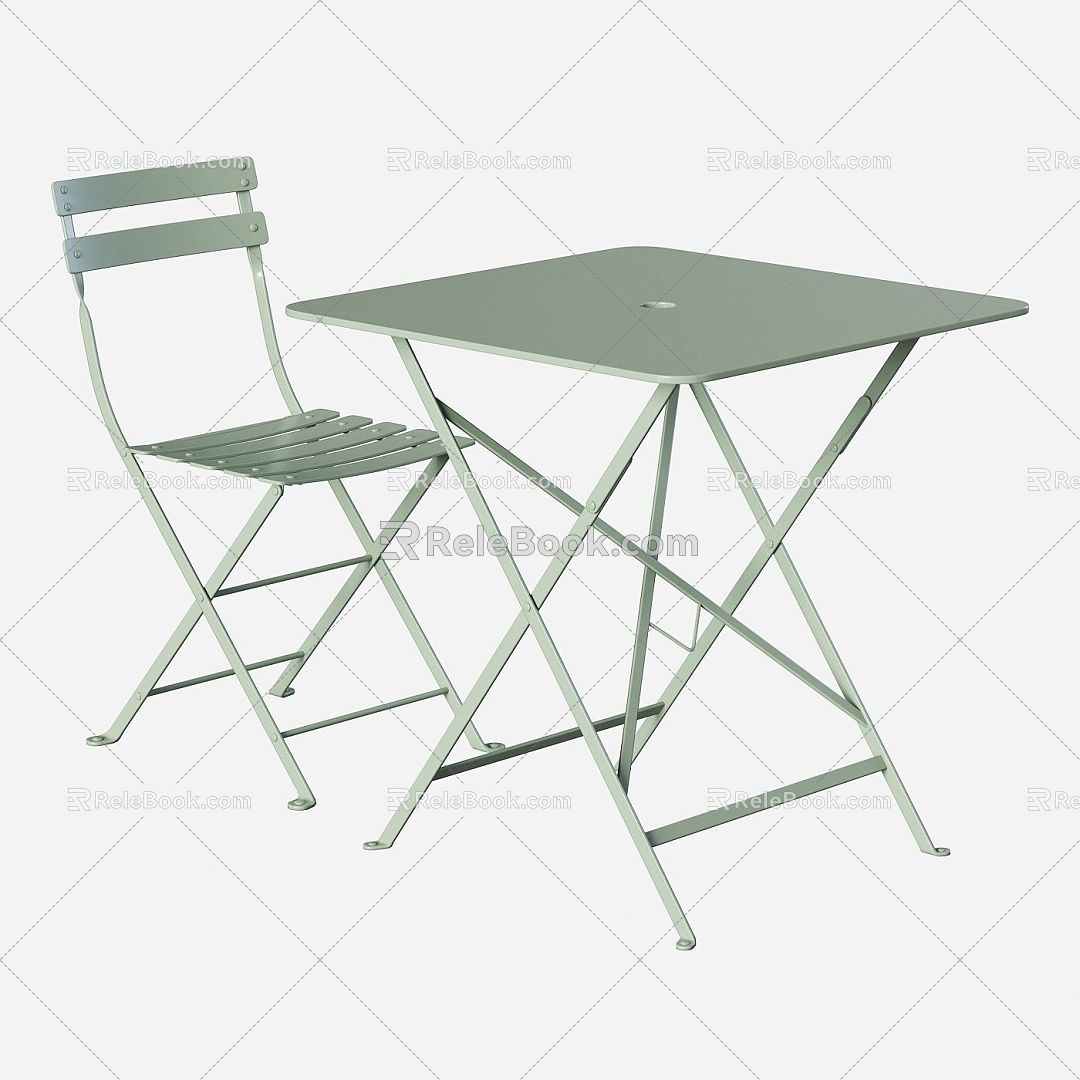 Green metal outdoor leisure tables and chairs 3d model