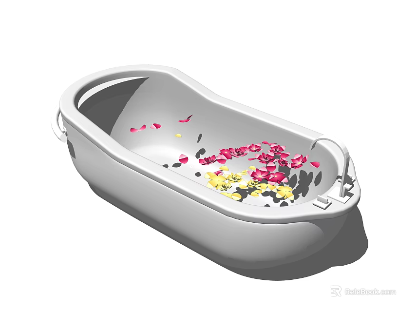 Freestanding Bathtub Filled With Red And Yellow Rose Petals In Water 3d model 