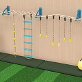 Kindergarten Playground With Climbing Ladder Ropes Hanging Rings Yellow Ball And Safety Mats