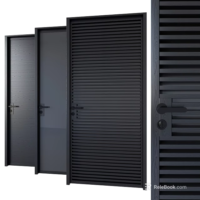 Modern Shower Sauna Interior Design With Black Wooden Slatted Doors And Partition Panels 3d model 