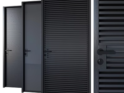 Modern Shower Sauna Interior Design With Black Wooden Slatted Doors And Partition Panels 3d model