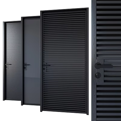 Modern Shower Sauna Interior Design With Black Wooden Slatted Doors And Partition Panels 3d model
