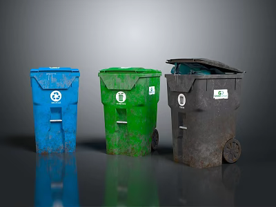 Color Coded Trash Bins For Waste Sorting With Different Color Lids 3d model