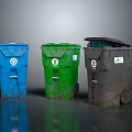 Color Coded Trash Bins For Waste Sorting With Different Color Lids 3d model