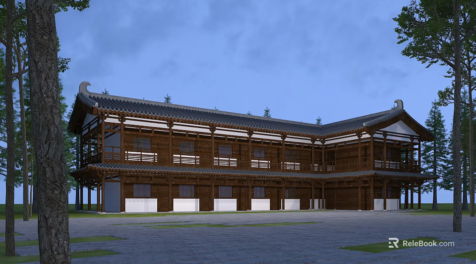 Traditional Ancient Chinese Architecture With Wooden Structure Overhanging Eaves And Courtyard Design 3d model 