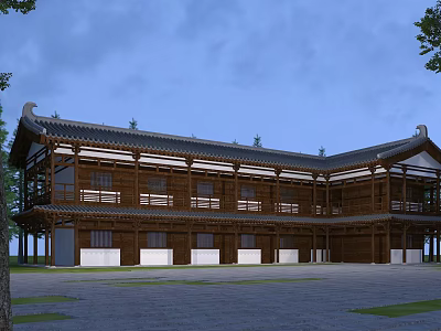 Traditional Ancient Chinese Architecture With Wooden Structure Overhanging Eaves And Courtyard Design 3d model