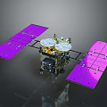 Detailed Satellite Structure With Purple Solar Panels Golden Body And White Antennas