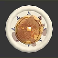 Fluffy Golden Pancakes with Melted Butter and Syrup on White Plate with Blue Floral Design