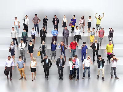 Diverse Group of People in Different Poses Standing Together with Casual Formal Attire 3d model