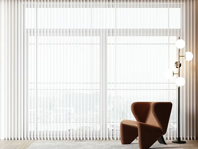 Venetian Blinds In Bright Interior With Large Window Brown Chair And Floor Lamp 3d model