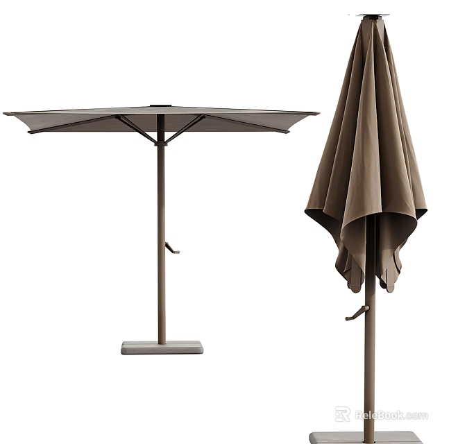 Outdoor Garden Umbrellas Beige Canopy Sturdy Frame Solid Base Open and Closed Positions 3d model