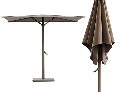 Outdoor Garden Umbrellas Beige Canopy Sturdy Frame Solid Base Open and Closed Positions 3d model