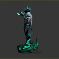 Fantasy Woman In Elaborate Outfit With Magic Staff And Green Energy Effects