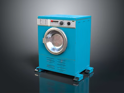 Blue Front Load Washing Machine With Control Panel And Circular Door 3d model