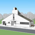 Modern Single Family House With White Exterior Sloped Roof Chimney And Green Surroundings