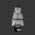 Detailed Model Sailing Ship With Multiple Masts White Sails And Reflective Surface