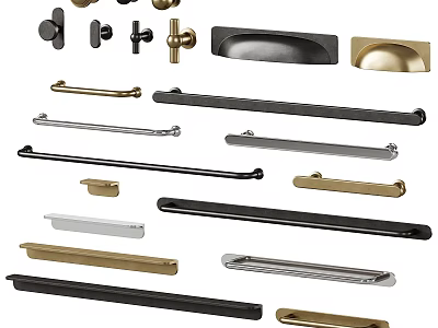 Various Styles and Designs of Door Handles in Black Gold and Silver Finishes for Home 3d model