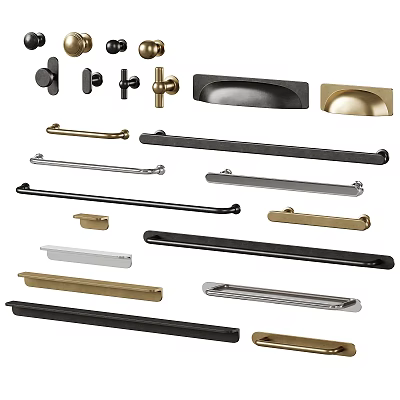 Various Styles and Designs of Door Handles in Black Gold and Silver Finishes for Home 3d model