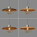 Elegant Modern Pendant Light with Wooden Shade and Brass Metal Cage Design