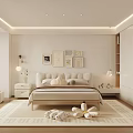 Modern Minimalist Bedroom Interior With Cozy Bed Wall Art Soft Rug And Storage Cabinets