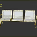 Modern Metal Public Chair With Three Seat Hollow Backrest And Armrests For Public Area Seating