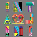Geometric Art Installation With Colorful 3D Abstract Shapes And Vibrant Design