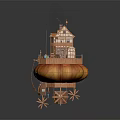 Enchanting Mushroom Top Cottage With Wooden Stairs Green Grass And Smoking Chimney