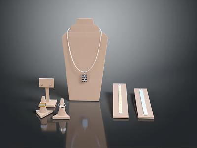 Stylish Fashion Accessories Including Necklace Earrings And Bracelets On Display Stand 3d model