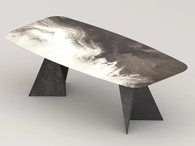 Modern Artistic Dining Table With Abstract Black And White Pattern And Triangular Legs 3d model