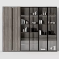 Modern Wooden Bookshelf With Glass Door Cabinets Books And Decorative Ornaments