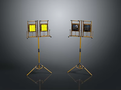 Portable Work Lights With Tripod Stands Yellow Panels And Metal Frames 3d model