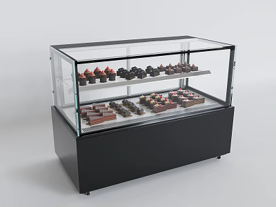 Display Showcase Shelf with Transparent Glass Door and Layered Shelves for Desserts Chocolates Cupcakes 3d model