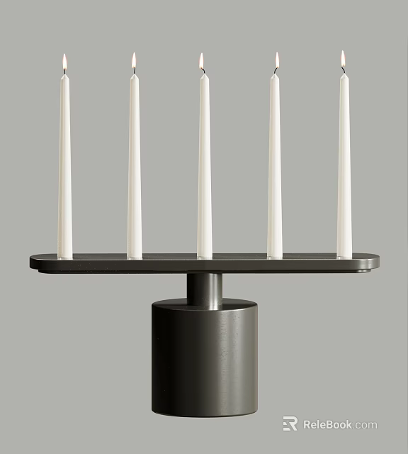 Modern Minimalist Candle Lamp With Five Tall White Candles On Black Cylindrical Base 3d model 